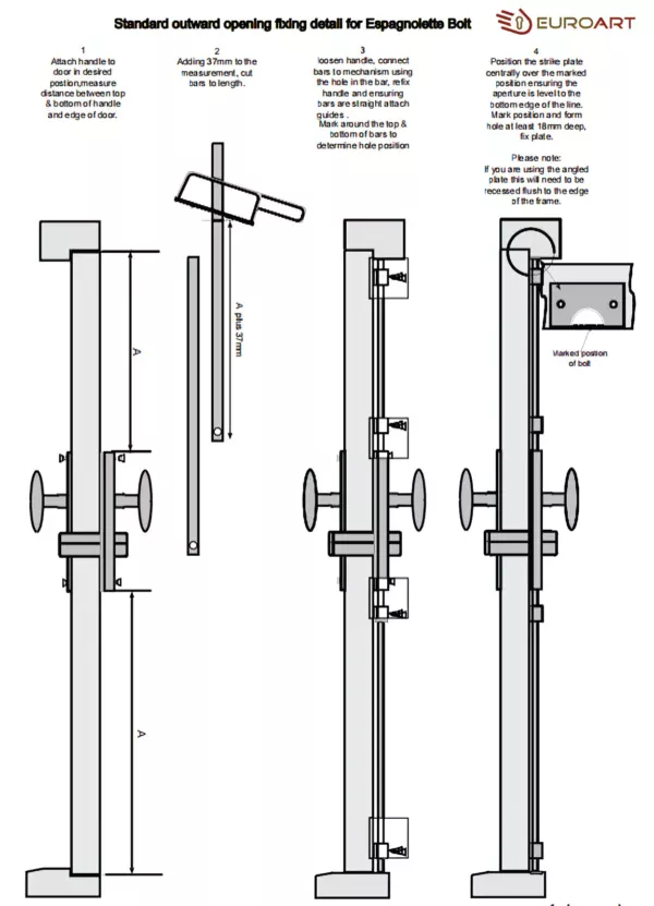 Oval Knob Locking Espagnolette Bolt for up to 8.5' High Doors & Windows - Image 4