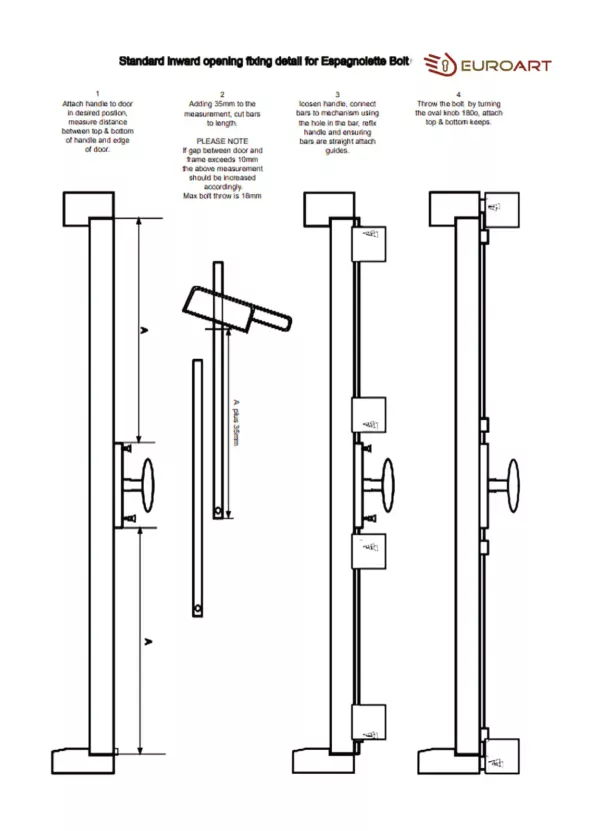 Oval Knob Espagnolette/Cremone Lock Bolt for up to 8.5 Feet High Doors & Windows - Image 3