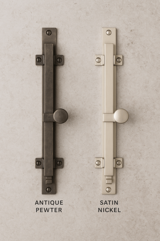 antique pewter and satin nickel espagnolette bolts