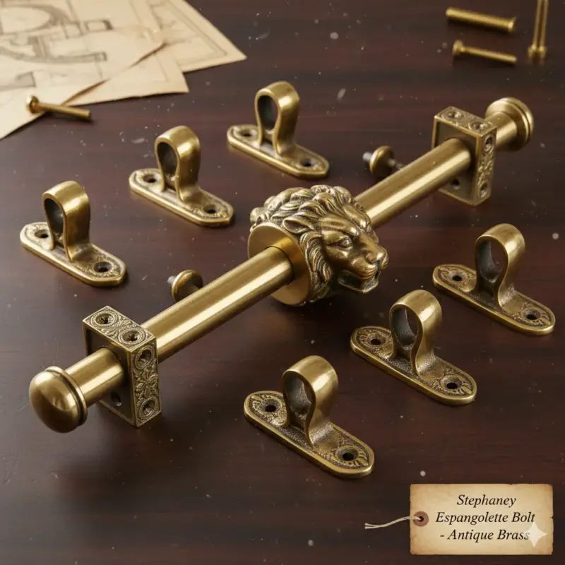 Antique Brass Stephaney Espagnolette Bolt (1)